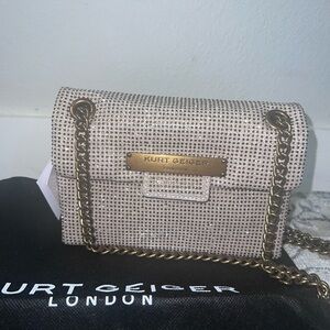 Kurt Geiger Cream Clutch with Metallic Mesh and Structured Shape